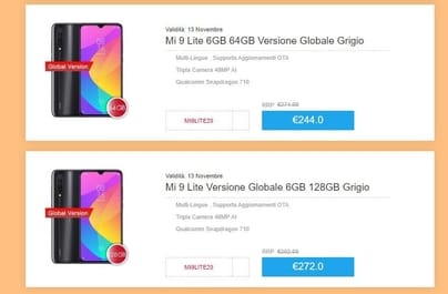 Xiaomi Mi 9 Lite a 20€ in Meno! su Honorbuy