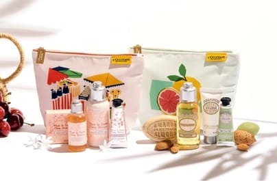 Omaggio trousse + 4 cosmetici Mandorla, Karité o fiori di Ciliegio su L'Occitane
