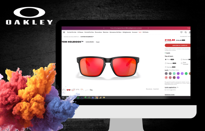 Configuratore Oakley per occhiali personalizzati con scelta di colori e lenti