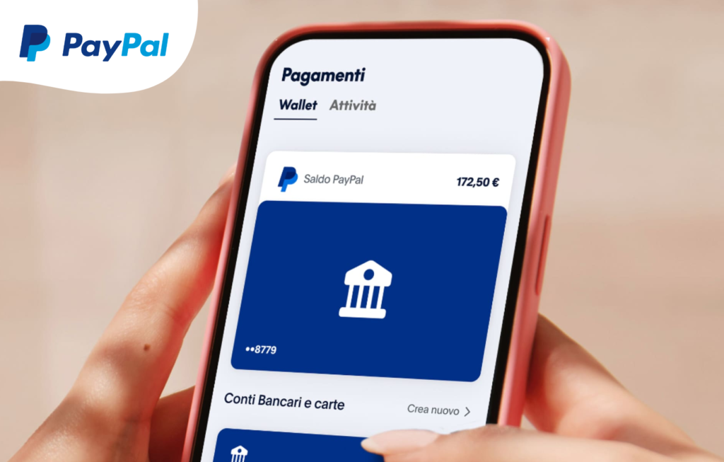 Primo piano di uno smartphone con app PayPal e saldo visibile