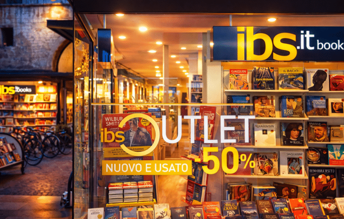 Vetrina IBS con promozione nuovo e usato fino al 50%, esempio di offerte e sconti attivi per risparmiare su libri e idee regalo.