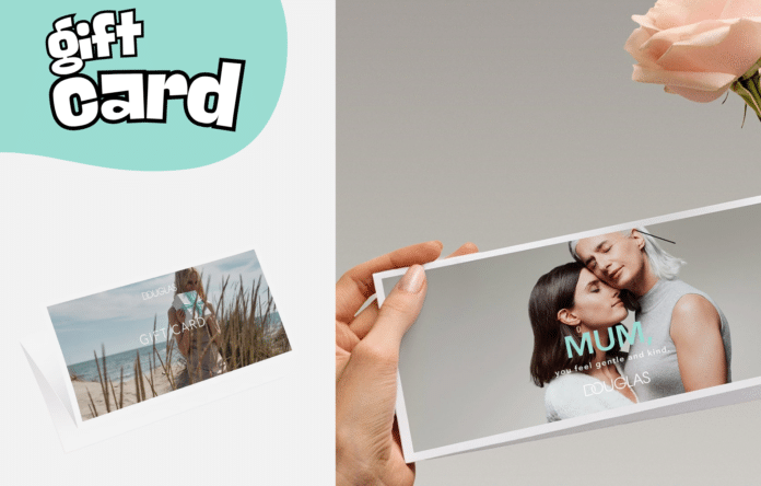 Carta regalo Douglas in formato fisico con grafica dedicata alla mamma, ideale per regali beauty e skincare