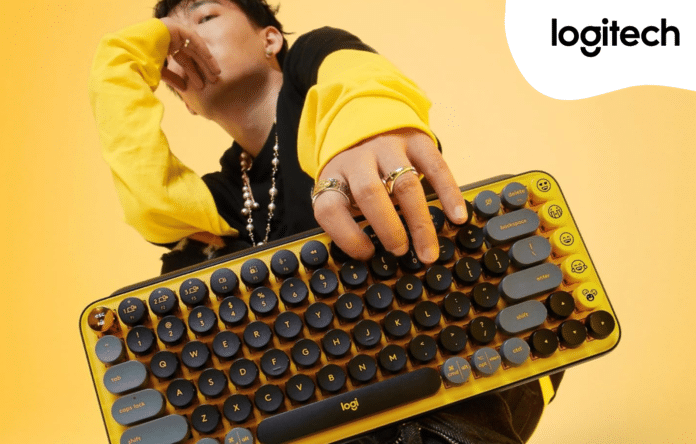 Tastiera meccanica wireless Logitech POP Keys Blast nei colori giallo e nero, design vintage e tasti arrotondati