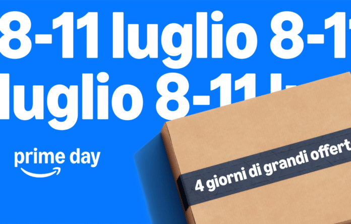 Grafica ufficiale Amazon Prime Day 2025 con scritta “4 giorni di grandi offerte esclusive” per utenti Prime
