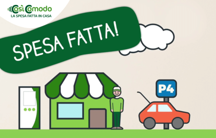 Illustrazione spesa online CosìComodo con supermercato e ritiro al parcheggio