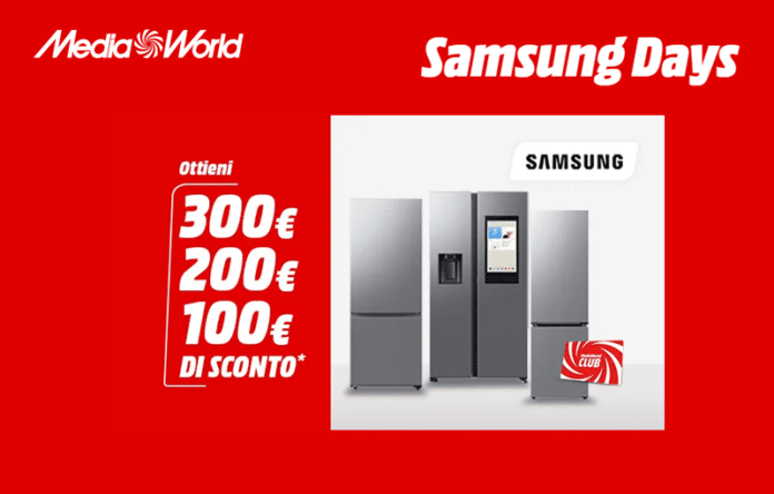Frigoriferi Samsung in offerta con sconti fino a 300€ durante i Samsung Days su MediaWorld, promozione valida con MW Club fino al 27 luglio 2025