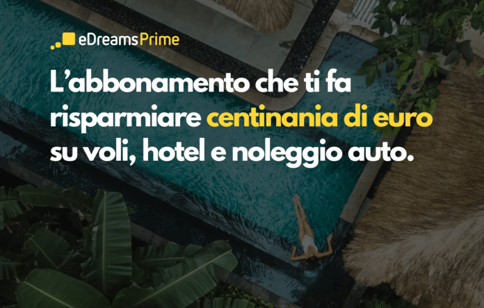 Donna rilassata a bordo piscina in resort tropicale – promozione eDreams Prime, il programma di abbonamento ai viaggi più scelto a livello globale