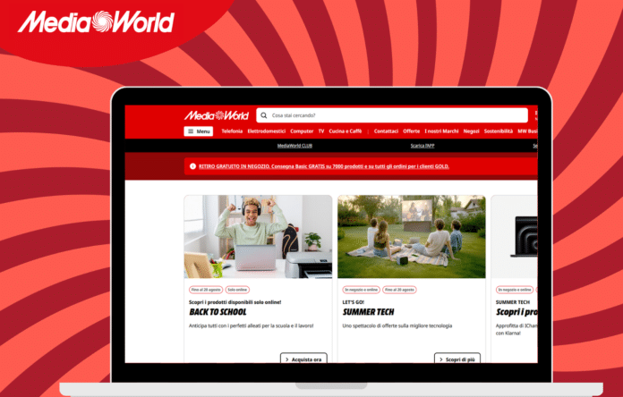 Screenshot sito MediaWorld con promozioni Back to School 2025 su notebook, pc, stampanti e accessori