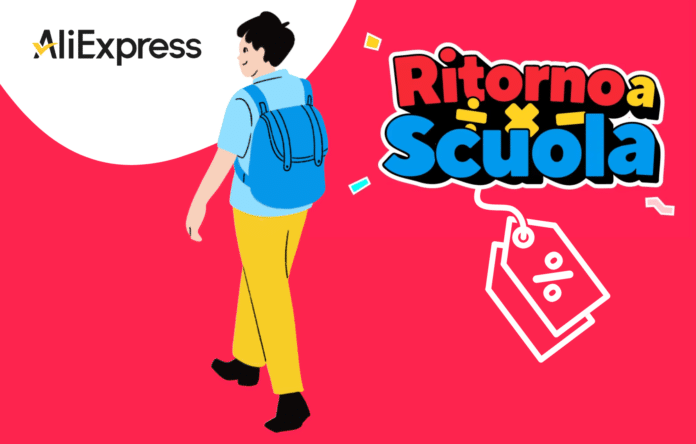 Studente con zaino per il ritorno a scuola e promozione AliExpress 2025 con sconti e coupon Topnegozi