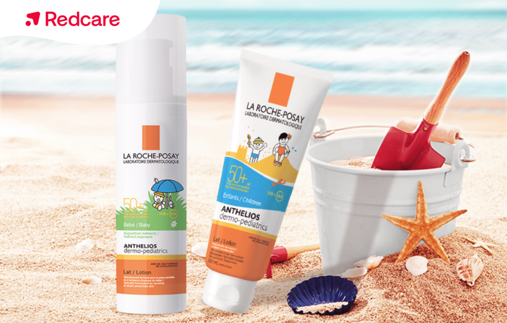 olari La Roche-Posay per bambini fotografati in spiaggia, in promozione su Redcare per l’estate