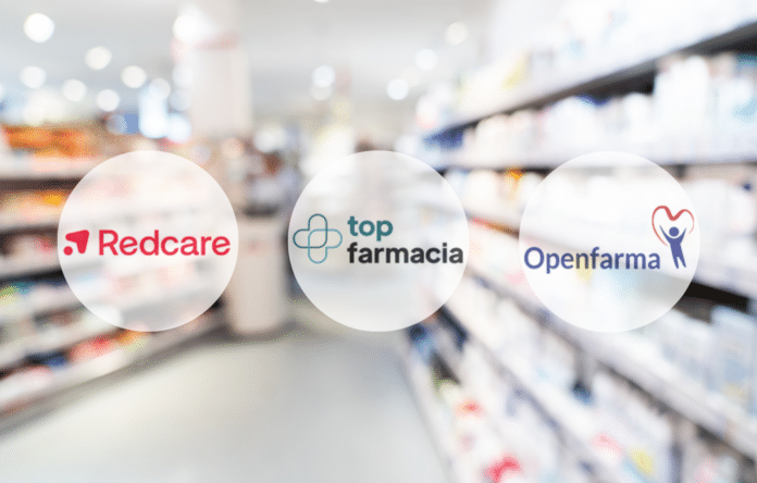 Loghi di Redcare, Top Farmacia e Openfarma a confronto, farmacie online con offerte e codici sconto
