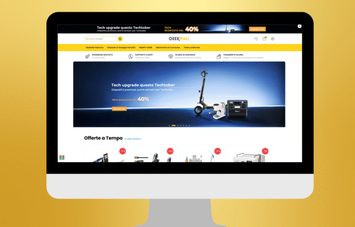 Homepage di Geekmall con offerte su prodotti tecnologici, smart home e mobilità elettrica