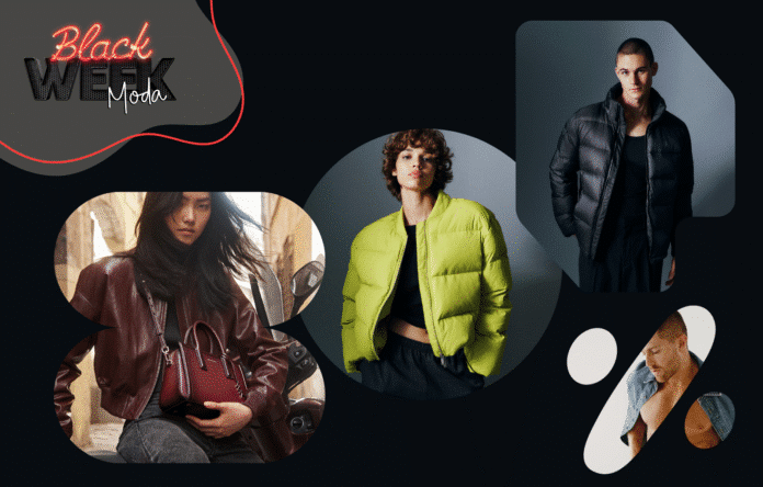 Outfit moda uomo e donna in promozione per il Black Friday 2025, con capi streetwear, giacche e accessori scontati.