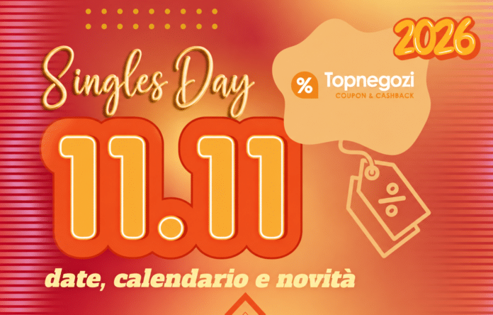 Grafica Singles Day 2026 con data 11.11, logo Topnegozi e testo date, calendario e novità