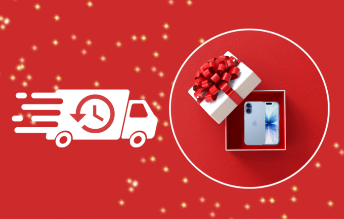 Grafica di consegna rapida per ordini online con consegna garantita entro Natale