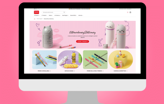 Homepage del nuovo sito Legami Milano con la collezione Extraordinary Stationery, astucci kawaii e penne colorate.