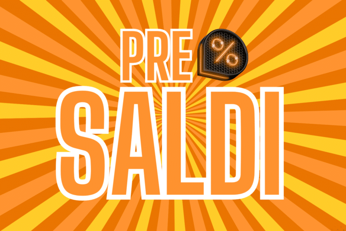 Grafica promozionale dei pre-saldi invernali con scritta