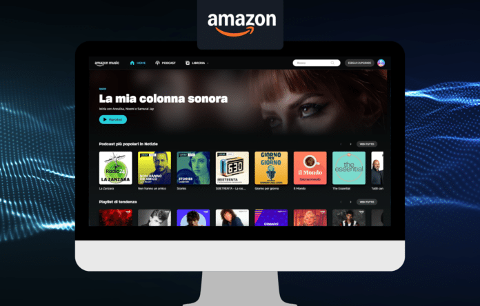 Interfaccia di Amazon Prime Music con playlist Top Hits Oggi e ascolto musicale incluso in Amazon Prime