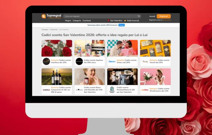 Pagina offerte San Valentino Topnegozi con codici sconto verificati e idee regalo
