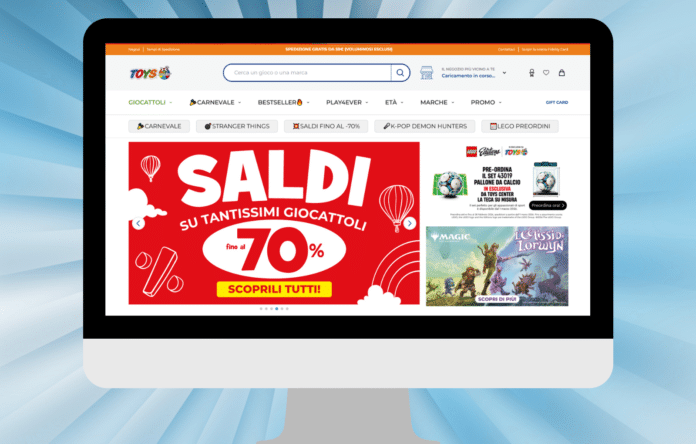 Homepage Toys Center con promozioni stagionali e sconti automatici sui giochi e giocattoli disponibili online