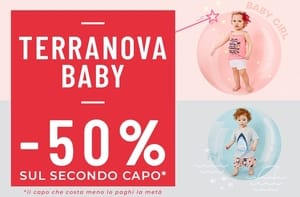 50% di sconto sul 2° capo della linea Baby
