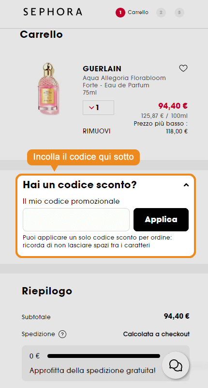 Dove inserire il codice sconto Sephora