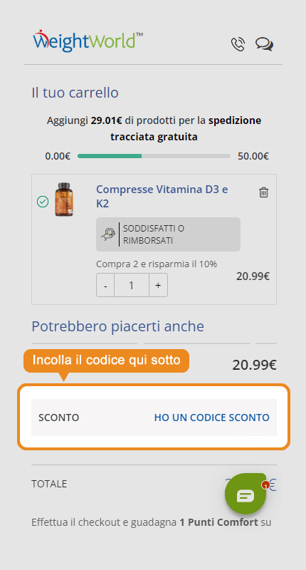 Dove inserire il codice sconto Weightworld
