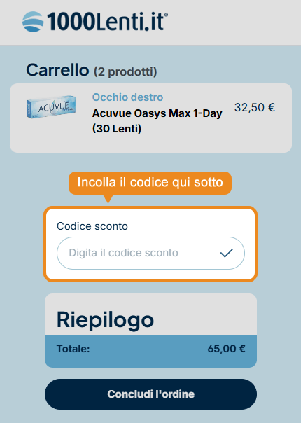 Dove inserire il codice sconto 1000Lenti
