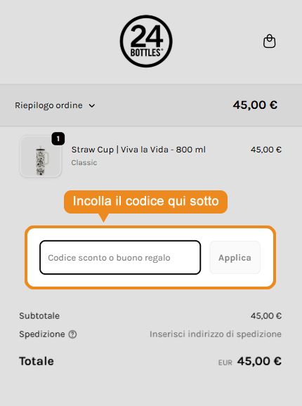 Dove inserire il codice sconto 24Bottles