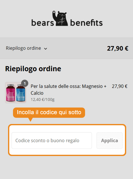 Dove inserire il codice sconto Bears with Benefits