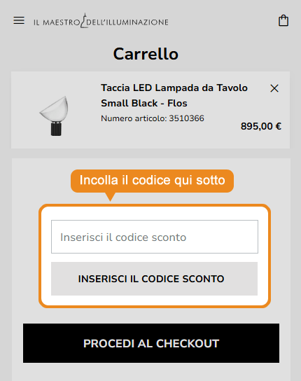 Dove inserire il codice sconto Il Maestro dell'Illuminazione