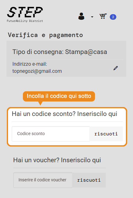 Dove inserire il codice sconto STEP FuturAbility District