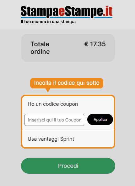 Dove inserire il codice sconto StampaeStampe