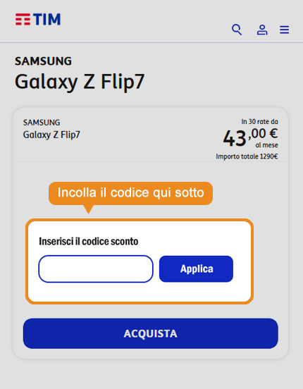 Dove inserire il codice sconto TIM