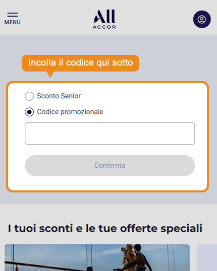 Dove inserire il codice sconto Accor Live Limitless