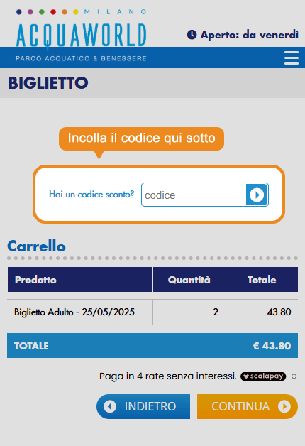 Dove inserire il codice sconto Acquaworld