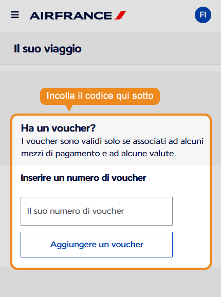 Dove inserire il codice sconto Air France