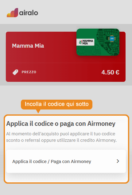 Dove inserire il codice sconto Airalo