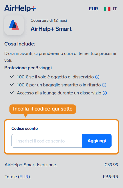 Dove inserire il codice sconto AirHelp