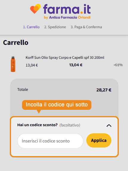 Dove inserire il codice sconto farma.it