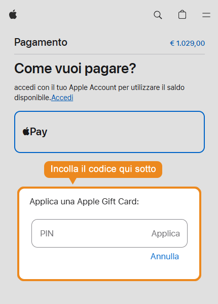 Dove inserire il codice sconto Apple