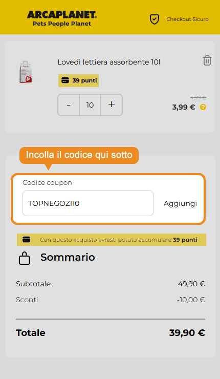 Dove inserire il codice sconto Arcaplanet