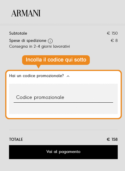 Dove inserire il codice sconto Armani Exchange