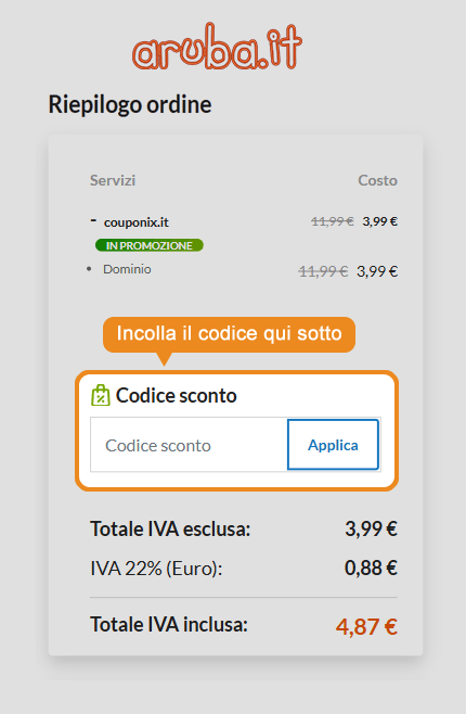 Dove inserire il codice sconto Aruba