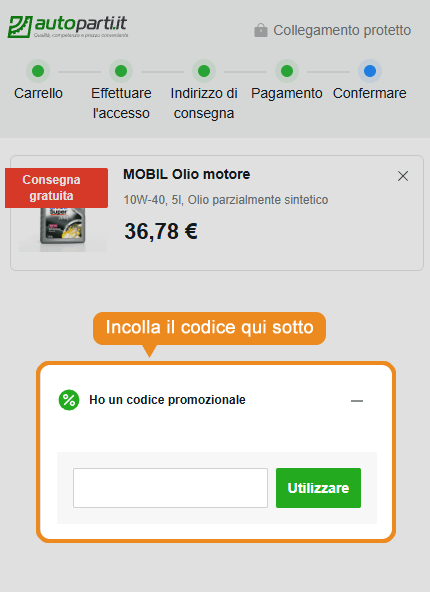 Dove inserire il codice sconto Autoparti