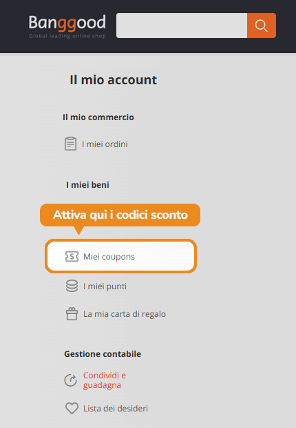 Dove inserire il codice sconto Banggood