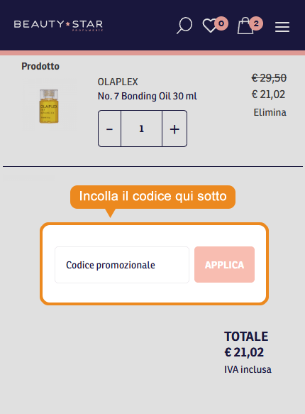 Dove inserire il codice sconto Beauty Star