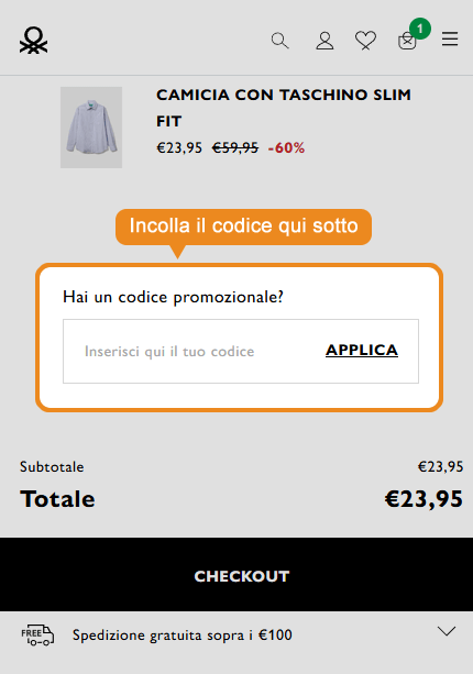 Dove inserire il codice sconto Benetton