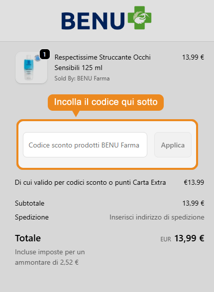 Dove inserire il codice sconto BENU