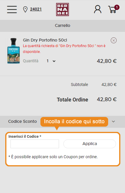 Dove inserire il codice sconto Bernabei